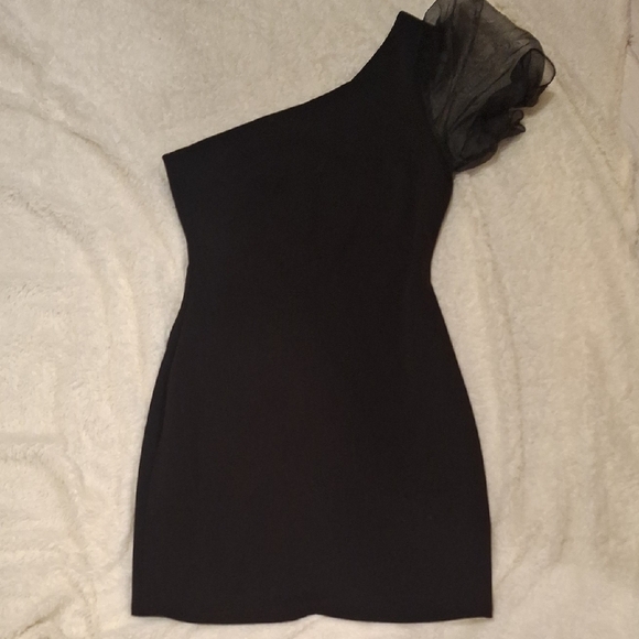 Blue Blush Black One-Shoulder Puff Sleeve Dress Sizes - Picture 2 of 8
